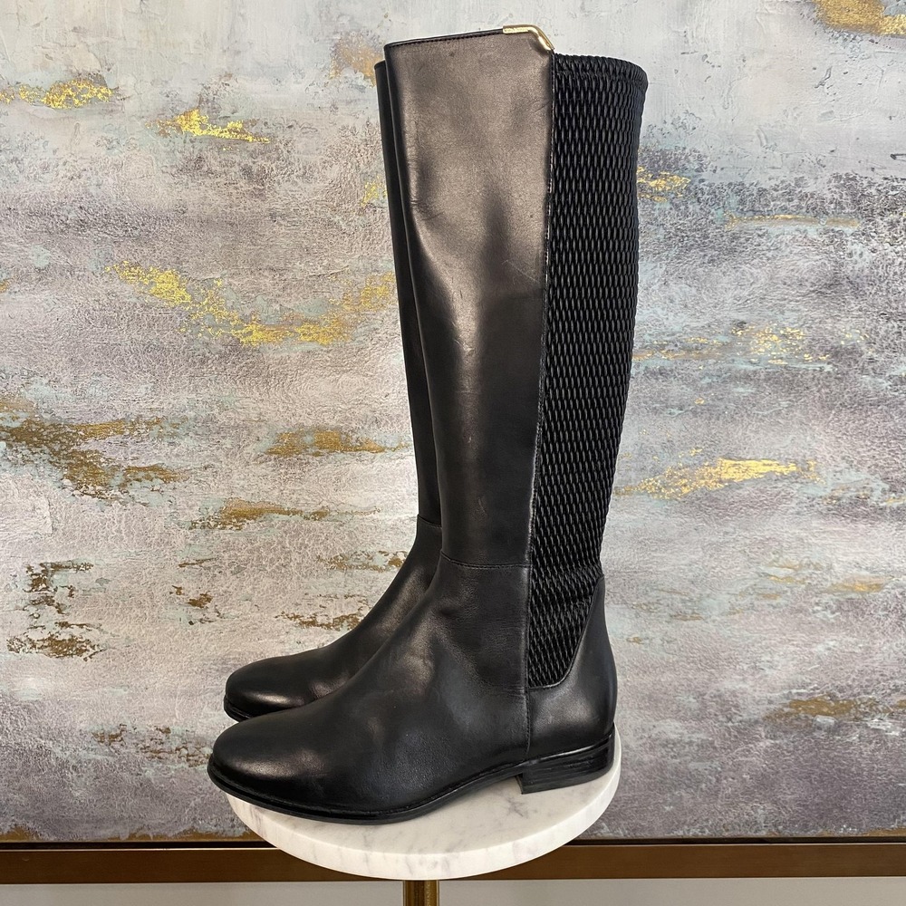 Cole Haan Riding Boots Womens Size 6 Black Leather Stretch Knee High Tall W00210